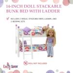 Emily Rose 14 Inch Doll Furniture - 2 White Single Stackable Beds Bunkbed with Colorful 4-PC Bedding Sets & Ladder - USA Business