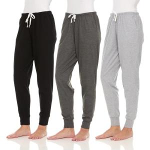 Essential Elements 3 Pack: Women's 100% Cotton Lounge Sleep Casual Pajama Bottom Jogger Sweatpants (Medium, Set D)