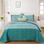 Teal King Size Striped Quilt Set with Shams