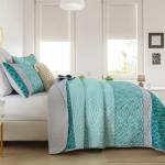 Teal King Size Striped Quilt Set with Shams
