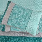 Teal King Size Striped Quilt Set with Shams