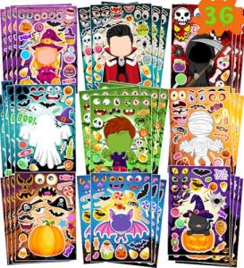 Halloween Stickers, Stickers for Kids, 36 Sheets Make a Face Sticker Sheets, Halloween Crafts Party Favors for Kids