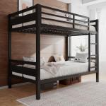 Einhomn Bunk Bed Twin Over Twin, Heavy Duty Metal Bed with Ladder and Full-Length Guardrail, Under-Bed Storage Space, No Box Spring Needed, Noise Free, Black