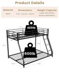 Mixcous Twin Over Full Bunk Bed for Adults & Kids, Heavy Duty Bunk Beds with EVA Padded Ladder and Full-Length Guardrails, Noise-Free Metal Bed Frame, Space-Saving Design, Black