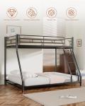 Mixcous Twin Over Full Bunk Bed for Adults & Kids, Heavy Duty Bunk Beds with EVA Padded Ladder and Full-Length Guardrails, Noise-Free Metal Bed Frame, Space-Saving Design, Black