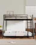 Mixcous Twin Over Full Bunk Bed for Adults & Kids, Heavy Duty Bunk Beds with EVA Padded Ladder and Full-Length Guardrails, Noise-Free Metal Bed Frame, Space-Saving Design, Black