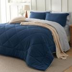 Bedsure Twin Comforter Set - 5 Pieces Reversible Navy Bedding, Twin Size Bed Set for All Seasons, Bed in a Bag with Down Alternative Comforter, Sheets, Pillowcase & Sham