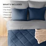 Bedsure Twin Comforter Set - 5 Pieces Reversible Navy Bedding, Twin Size Bed Set for All Seasons, Bed in a Bag with Down Alternative Comforter, Sheets, Pillowcase & Sham