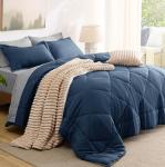 Bedsure Twin Comforter Set - 5 Pieces Reversible Navy Bedding, Twin Size Bed Set for All Seasons, Bed in a Bag with Down Alternative Comforter, Sheets, Pillowcase & Sham