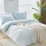 WhatsBedding 3 Pieces Duvet Cover Set Queen Size - Prewashed Bedding Set, Extra Comfy & Breathable Cooling Comfoter Cover, 1 Duvet Cover and 2 Pillowcases, 90”x90” (Light Blue, Queen)