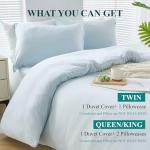 WhatsBedding 3 Pieces Duvet Cover Set Queen Size - Prewashed Bedding Set, Extra Comfy & Breathable Cooling Comfoter Cover, 1 Duvet Cover and 2 Pillowcases, 90”x90” (Light Blue, Queen)
