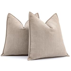 MIULEE Pack of 2 Beige Decorative Pillow Covers 20x20 Inch Soft Chenille Luxurious Couch Throw Pillows Farmhouse Cushion Covers with Elegant Design for Sofa Bedroom Living Room Home Decor
