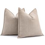 MIULEE Pack of 2 Beige Decorative Pillow Covers 20x20 Inch Soft Chenille Luxurious Couch Throw Pillows Farmhouse Cushion Covers with Elegant Design for Sofa Bedroom Living Room Home Decor