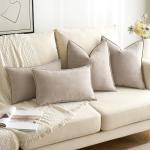 MIULEE Pack of 2 Beige Decorative Pillow Covers 20x20 Inch Soft Chenille Luxurious Couch Throw Pillows Farmhouse Cushion Covers with Elegant Design for Sofa Bedroom Living Room Home Decor