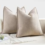 MIULEE Pack of 2 Beige Decorative Pillow Covers 20x20 Inch Soft Chenille Luxurious Couch Throw Pillows Farmhouse Cushion Covers with Elegant Design for Sofa Bedroom Living Room Home Decor