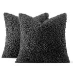 MIULEE Pack of 2 Throw Pillow Covers 18x18 Inch Neutral Black Faux Fur Decorative Sherpa Pillow Covers Fuzzy Accent Soft Sheepskin Fleece Cushion Cases for Boho Home Decor Couch Living Room Bed