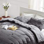 SLEEP ZONE Luxury Seersucker Queen Comforter Set 3-Piece, Soft & Lightweight Down Alternative Duvet Insert with Pillow Sham Cooling for Summer, Gray