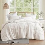 Comfort Spaces Cream Queen Size Comforter Set - 3 Pieces Pintuck Pleated Bedding Sets, All Season Lightweight, Extra Softness Pre-Washed Microfiber Queen Bed Set, Shams