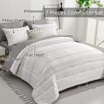 WONGS BEDDING Boho Comforter Set King Size,7 Pieces Grey White Geometric Bohemian Bed in a Bag Comforter Complete Striped Bedding Set for All Season with Sheets,Pillowcases & Shams Soft Microfiber