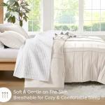 Comfort Spaces Cream Queen Size Comforter Set - 3 Pieces Pintuck Pleated Bedding Sets, All Season Lightweight, Extra Softness Pre-Washed Microfiber Queen Bed Set, Shams
