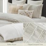 Madison Park Queen Comforter Set Clipped Jacquard Stripes with Buttons Boho Comforter for a Queen-Size Bed, Cotton Oversized Comforters with Removable Cover Boho Bedding, Queen Ivory 8 Piece