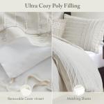 Madison Park Queen Comforter Set Clipped Jacquard Stripes with Buttons Boho Comforter for a Queen-Size Bed, Cotton Oversized Comforters with Removable Cover Boho Bedding, Queen Ivory 8 Piece