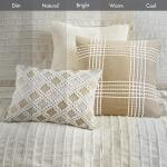 Madison Park Queen Comforter Set Clipped Jacquard Stripes with Buttons Boho Comforter for a Queen-Size Bed, Cotton Oversized Comforters with Removable Cover Boho Bedding, Queen Ivory 8 Piece