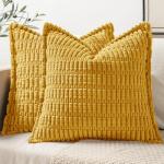 MIULEE Mustard Yellow Corduroy Decorative Throw Pillow Covers Pack of 2 Soft Striped Pillows Pillowcases with Broad Edge Spring Winter Modern Boho Home Decor for Couch Sofa Bed 18x18 Inch