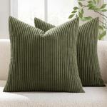 MIULEE Pack of 2 Pillow Covers Soft Soild Decorative Square Throw Pillow Covers Set Cushion Cases Pillowcases for Sofa Bedroom Car 18 x 18 Inch 45 x 45 Cm Olive Green