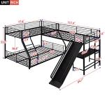 Triple Bunk Beds, L-Shape Twin Over Full Bunk Bed Attached a Loft Bed with Desk, Triple Bunk Beds with Slide, Metal Corner Bunk Bed Frame for Three Kids Boys Girls Teens, Black