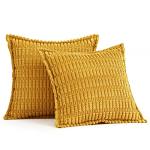 MIULEE Mustard Yellow Corduroy Decorative Throw Pillow Covers Pack of 2 Soft Striped Pillows Pillowcases with Broad Edge Spring Winter Modern Boho Home Decor for Couch Sofa Bed 18x18 Inch