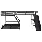 Triple Bunk Beds, L-Shape Twin Over Full Bunk Bed Attached a Loft Bed with Desk, Triple Bunk Beds with Slide, Metal Corner Bunk Bed Frame for Three Kids Boys Girls Teens, Black