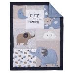 NoJo Carter's Blue Elephant - Chambray, Navy, Gray and White Elephant, Moon, Clouds and Stars 3 Piece Nursery Crib Bedding Set - Comforter, Fitted Crib Sheet and Crib Skirt