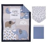 NoJo Carter's Blue Elephant - Chambray, Navy, Gray and White Elephant, Moon, Clouds and Stars 3 Piece Nursery Crib Bedding Set - Comforter, Fitted Crib Sheet and Crib Skirt