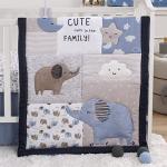 NoJo Carter's Blue Elephant - Chambray, Navy, Gray and White Elephant, Moon, Clouds and Stars 3 Piece Nursery Crib Bedding Set - Comforter, Fitted Crib Sheet and Crib Skirt