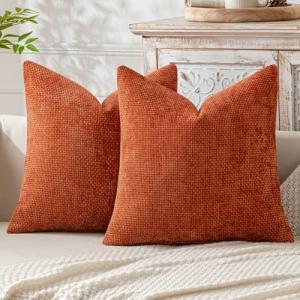 MIULEE Pack of 2 Fall Burnt Orange Decorative Pillow Covers 18x18 Inch Soft Chenille Couch Throw Pillows Farmhouse Cushion Covers for Home Decor Sofa Bedroom Living Room