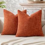 MIULEE Pack of 2 Fall Burnt Orange Decorative Pillow Covers 18x18 Inch Soft Chenille Couch Throw Pillows Farmhouse Cushion Covers for Home Decor Sofa Bedroom Living Room
