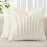 Simmore Decorative Fall Throw Pillow Covers 18x18 Set of 2, Soft Natural Plush Flannel Double-Sided Fluffy Couch Pillow Covers for Sofa Living Room, Cream White