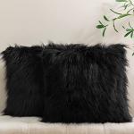 Phantoscope Pack of 2 Faux Fur Solid Throw Decorative Pillow Cover Cushion Covers Luxury Soft Decorative Pillowcase Fuzzy Pillow Covers for Bed/Couch,Black 20 x 20 Inches