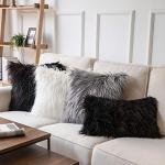 Phantoscope Pack of 2 Faux Fur Solid Throw Decorative Pillow Cover Cushion Covers Luxury Soft Decorative Pillowcase Fuzzy Pillow Covers for Bed/Couch,Black 20 x 20 Inches