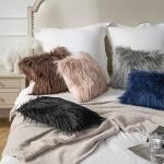 Phantoscope Pack of 2 Faux Fur Solid Throw Decorative Pillow Cover Cushion Covers Luxury Soft Decorative Pillowcase Fuzzy Pillow Covers for Bed/Couch,Black 20 x 20 Inches