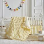 Ruffled Crib Bedding Set Baby Boho Quilted Comforter with Fitted Sheet and Bed Skirt - Cute Soft Breathable Seersucker Ruffled Shabby Chic Bedding Soft Blanket Design - Yellow