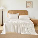 THXSILK Luxury Mulberry Silk Bed Sheets Set - 4pcs Silk Sheets Set 16" Deep Pocket - 1 Fitted Sheet, 1 Flat Sheet, 2 Pillowcases with Zipper Closure - Queen, White