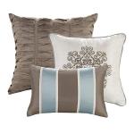 Madison Park Comforter Faux Silk-Traditional Luxurious Jacquard Design All Season Set, Matching Bed Skirt, Decorative Pillows, Queen(90"x90"), Blue 7 Piece