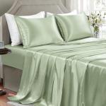 GOLAL Satin Sheets King Size - 4 Pieces Luxury Silky Soft Bed Sheets, Wrinkle-Free Sage Green Satin Silk Sheet Set with 1 Deep Pocket Fitted Sheet, 1 Flat Sheet, 2 Pillow Cases