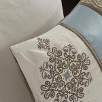 Madison Park Comforter Faux Silk-Traditional Luxurious Jacquard Design All Season Set, Matching Bed Skirt, Decorative Pillows, Queen(90"x90"), Blue 7 Piece
