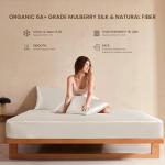 THXSILK Luxury Mulberry Silk Bed Sheets Set - 4pcs Silk Sheets Set 16" Deep Pocket - 1 Fitted Sheet, 1 Flat Sheet, 2 Pillowcases with Zipper Closure - Queen, White