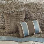 Madison Park Comforter Faux Silk-Traditional Luxurious Jacquard Design All Season Set, Matching Bed Skirt, Decorative Pillows, Queen(90"x90"), Blue 7 Piece