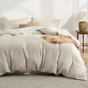 Bedsure Luxury Waffle Duvet Cover Queen Size - Textured Duvet Cover Set, Soft, Breathable Bedding Set (90"x90") with 2 Pillow Shams for All Season, Linen, Comforter Not Included