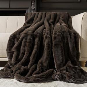 EVERGRACEHOME Ultra Soft Faux Fur Throw Blanket for Couch, Luxury Sculpted Texture Faux Rabbit Fur Blanket for Bed, Fluffy Thick Plush Warm Fuzzy Throw, 920GSM (Dark Brown, 50''x60'')